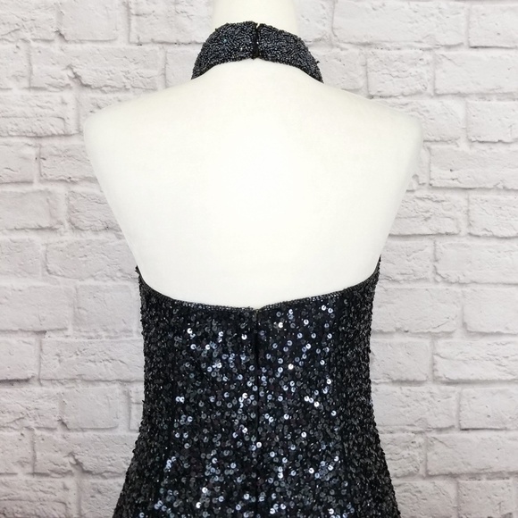 Stenay vintage black sequined halter mini form fitting dress women's size 10 - Picture 4 of 9